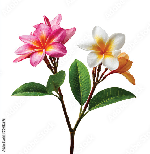 Vibrant Plumeria Flowers with Tropical Leaves a Floral Arrangement with Delicate Beauty