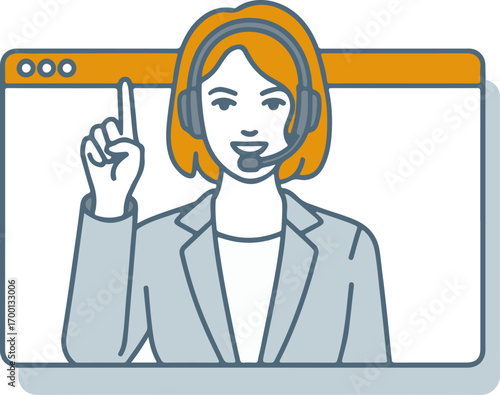 Businesswoman with headset offering advice on online call video conference communication .eps