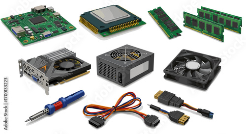 Collection of Computer Hardware Components Isolated on White Background for Technology and Upgrade Concepts