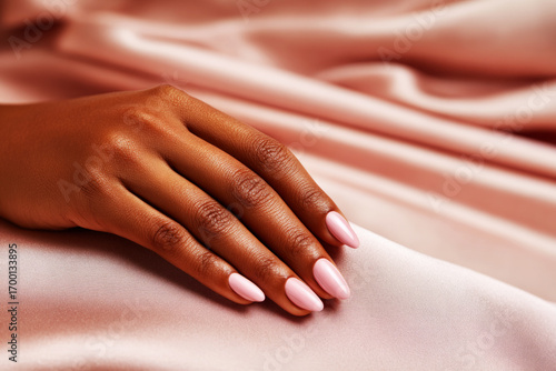 Wallpaper Mural Hands with a classic French manicure are gently placed on luxurious, soft fabric. The delicate pink polish contrasts beautifully with the white tips, creating an elegant look Torontodigital.ca