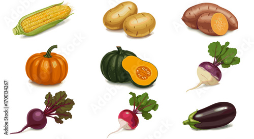 Collection Of Fresh Vegetables Isolated On White Background Healthy Food Concept