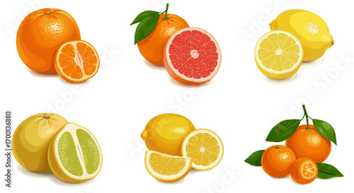 Assortment of Fresh Citrus Fruits Isolated on White Background for Healthy Diet and Refreshing Juices