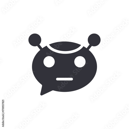 Simple Robot Icon With Rounded Shape Antenna And Speech Bubble In Minimalist Style