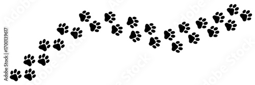 Puppy paw print pattern with cat track and animal footprints for a pet vector background or icon design. This cute illustration features bear and tiger silhouettes with step marks, perfect for creatin
