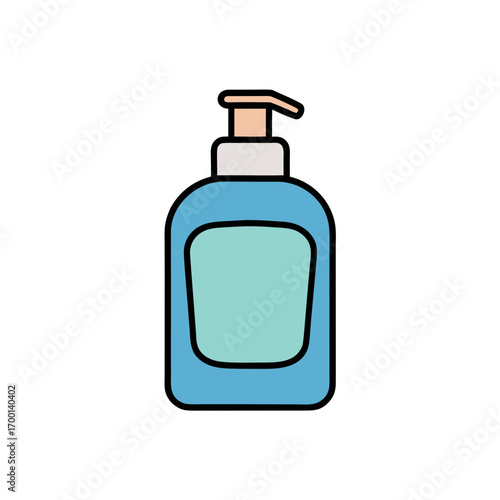 Simple blue dispenser bottle with light blue label