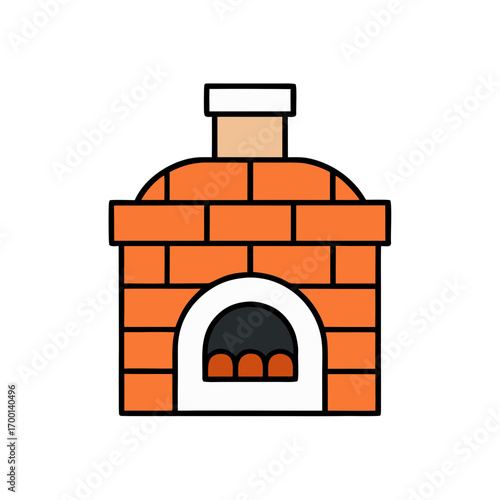 Simple brick oven icon with chimney