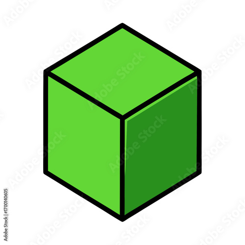 Simple green cube icon with black outline on black background