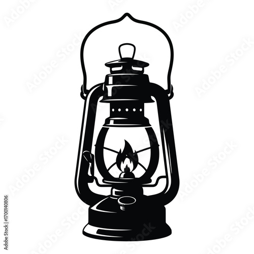 Vintage kerosene lantern with a glowing flame symbolizing old-fashioned light and rustic charm vector