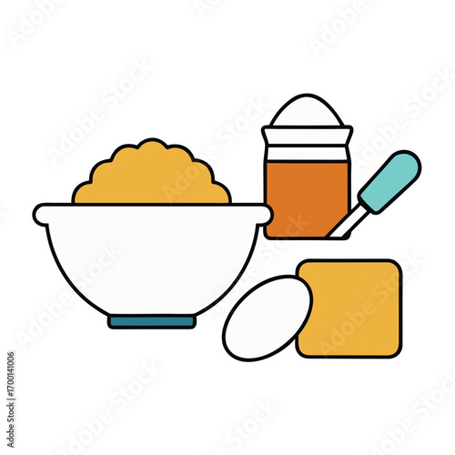 Baking ingredients and utensils flat design illustration