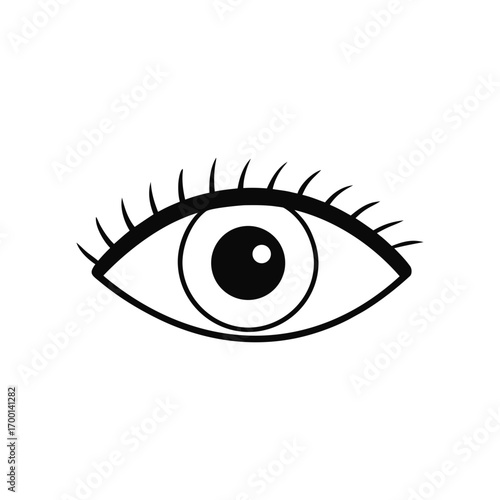 Simple black and white eye icon with eyelashes