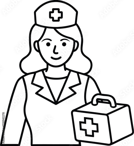 nurse with first aid box outline.