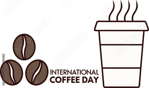 International Coffee Day celebration illustration. Coffee beans and cup design for Coffee Day. Fresh brewed coffee artwork for celebration. Coffee shop culture and beverage design. Morning coffee