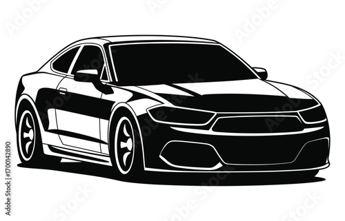 Sleek Black Sports Car – White Racing Stripes, Automobile Illustration, Fast Car, Sport Vehicle, Speed Concept, Automotive Design, Racing Graphics, Performance Car, Luxury Vehicle, Car Vector