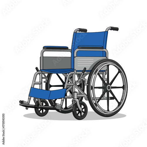 Blue and Silver Wheelchair Illustration on White