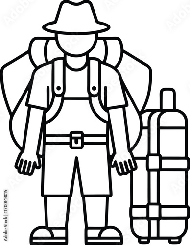 outline of a backpacker with hiking gear.