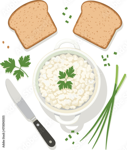 Minimalist Cottage Cheese Composition with Kitchen Tools