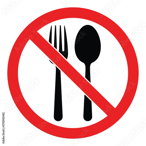 No food allowed symbol fork and spoon crossed out red circle prohibition sign vector