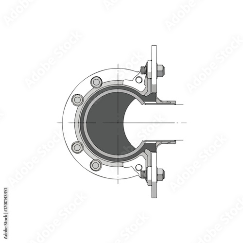 Flange Joint Vector Technical Illustration Isolated