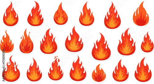 Collection of cartoon fire flame images, illustration of various flame shapes