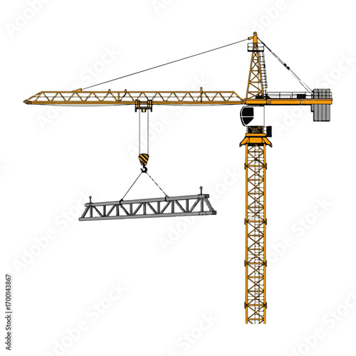 Illustration of Construction Crane Lifting Metal Beam