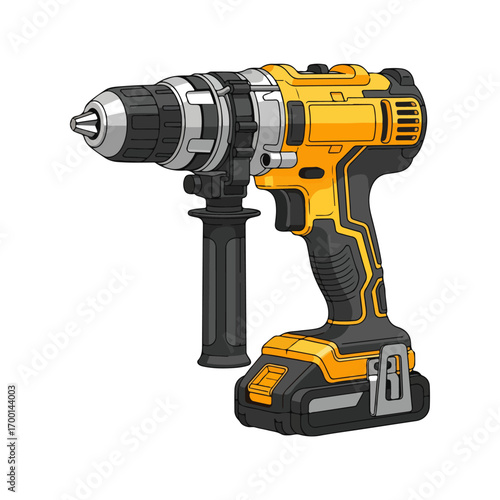 Isolated Illustration of Cordless Power Drill