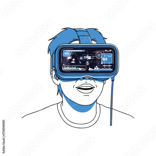 Man Using Virtual Reality Headset Illustration