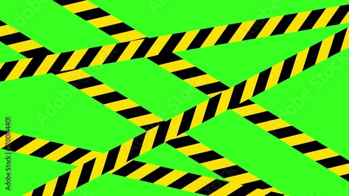 Yellow and Black Caution Tape Over a Green screen Animation video