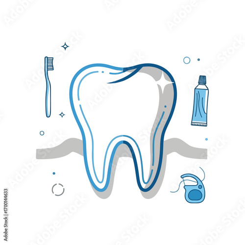 Tooth and Dental Hygiene Line Art