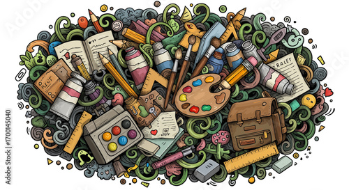 Artistic Expression: A Vibrant Illustration of Art Supplies and Creative Tools
