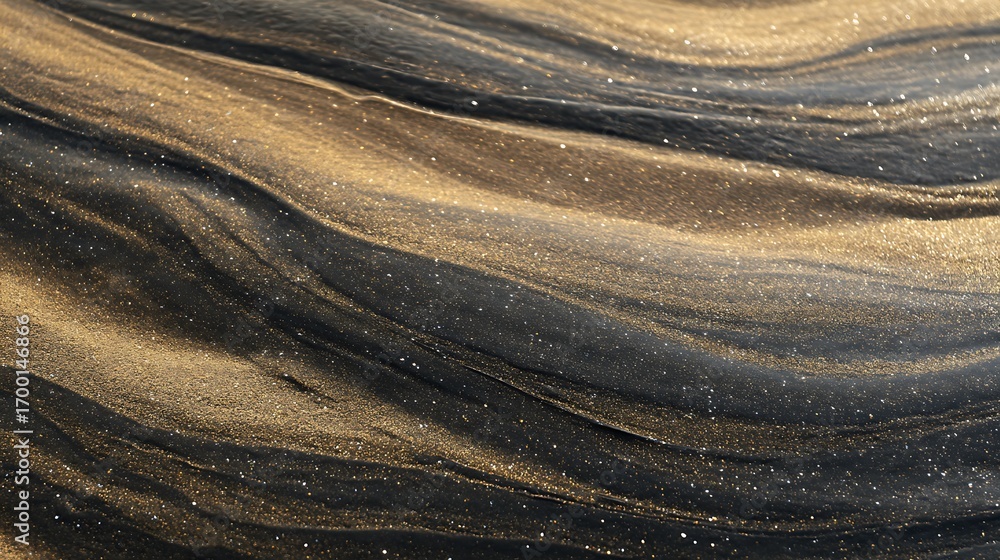 Fototapeta premium Abstract Golden Glitter Waves on Black Background Elegant, Festive, and Luxurious Texture