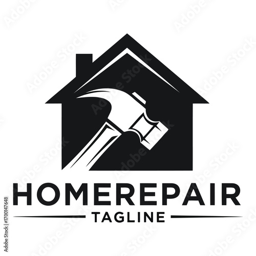 House shaped logo with hammer symbol for home repair services renovation and construction business branding vector