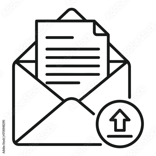 Email sending icon with document inside envelope and upload arrow symbol vector