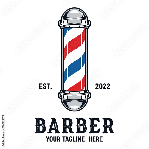 Classic barber pole with stripes and retro typography for haircutting salon vector