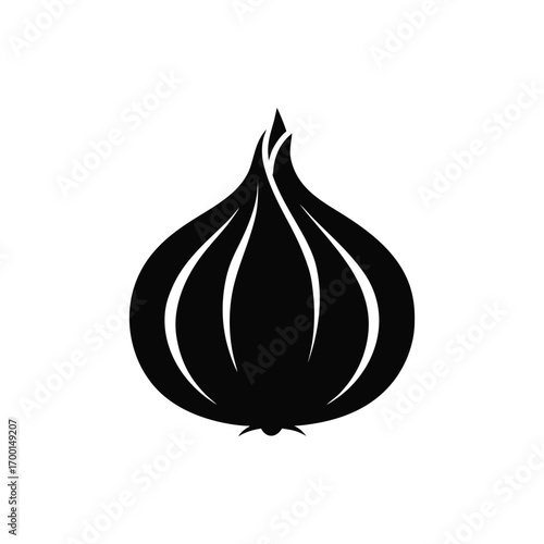 Silhouette of a single onion on white back on transparent background