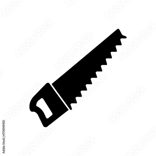 Illustration of a hand saw in black color on transparent background