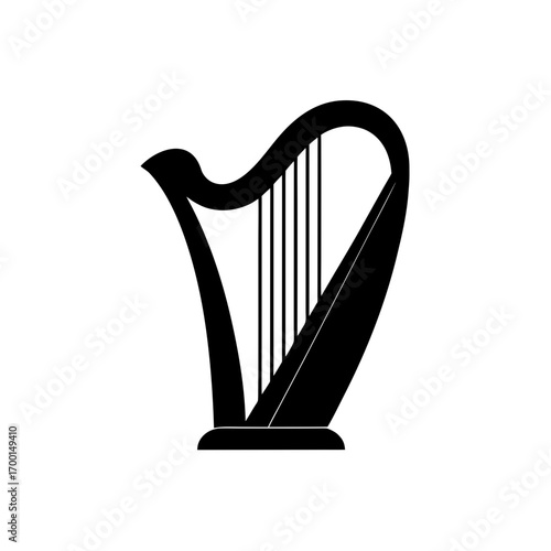 Silhouette of a classical celtic harp art on transparent background