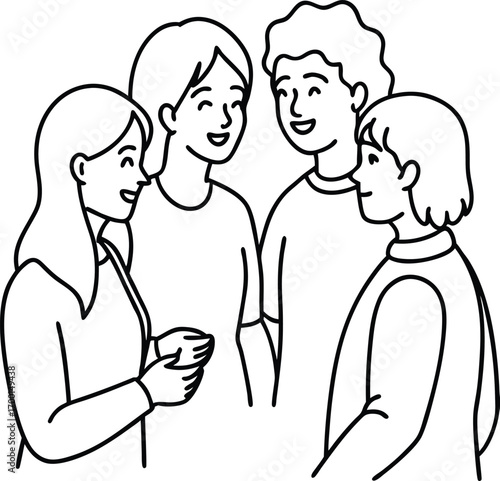 simple outline of a group of friends chatting.