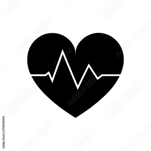 Heartbeat line inside a black heart shape on transparent background