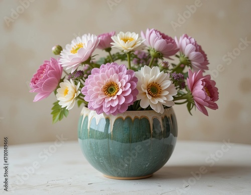 Wallpaper Mural Delicate pink and white blossoms arranged in a charming ceramic vase, bringing natural beauty indoors. Torontodigital.ca