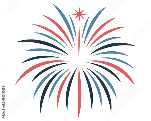 A minimalist illustration of fireworks in red, white, and blue, perfect for celebratory and patriotic themes