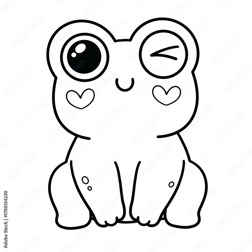 Fototapeta premium Line art drawing of a frog winking playfully