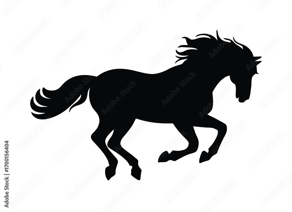 Obraz premium Horse Illustration – Galloping Horse, Equestrian Design, Wild Horse Silhouette, Fast Motion, Horse Artwork, Nature Vector, Dynamic Horse Icon, Horse Vector Design, Speed Concept, Animal Illustration