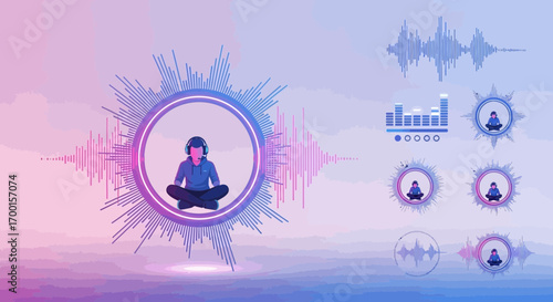 A digital illustration showcases podcasting and voice over work with modern design aesthetics