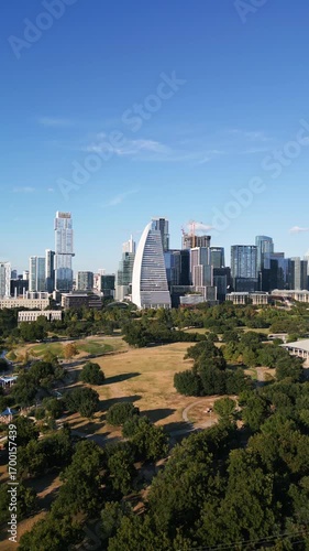 Wallpaper Mural Austin Texas Downtown City Skyline Drone on Sunny Blue Sky Day Torontodigital.ca