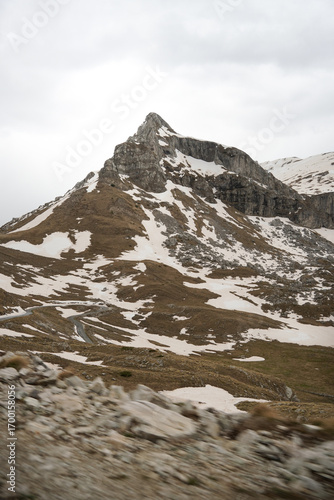 Rocky Mountains Partially Covered with Snow