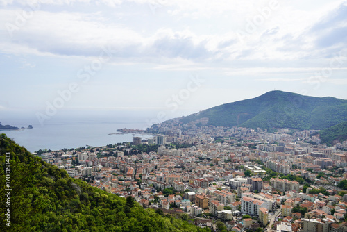 Coastal City Panorama with Mountains in Background