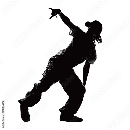 A dancer embodies movement with an expressive posture while wearing casual attire. Sunlight creates a vivid silhouette against a bright background, emphasizing energy.