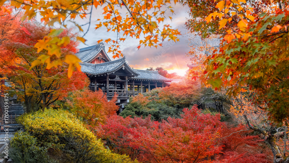 Obraz premium Tofukuji Temple with beautiful foliage in autumn in Kyoto, Japan