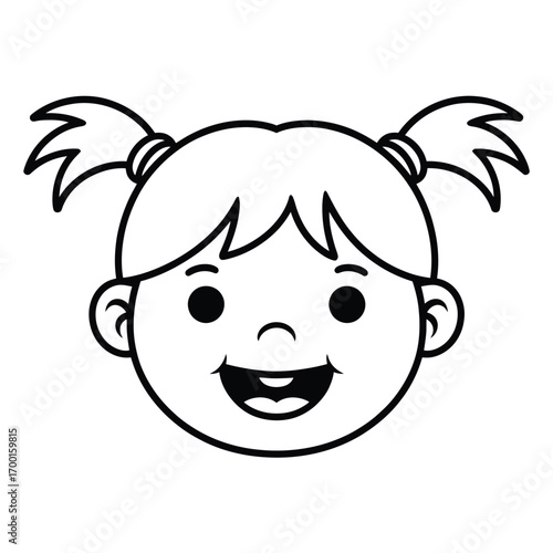 Simple black and white vector illustration of a happy girl's face with pigtails silhouette vector illustration white background
