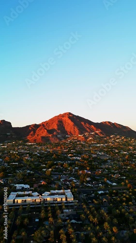 Wallpaper Mural Camelback Mountain at Sunset Drone in Phoenix Arizona Scottsdale View with Blue Sky and Sun Torontodigital.ca